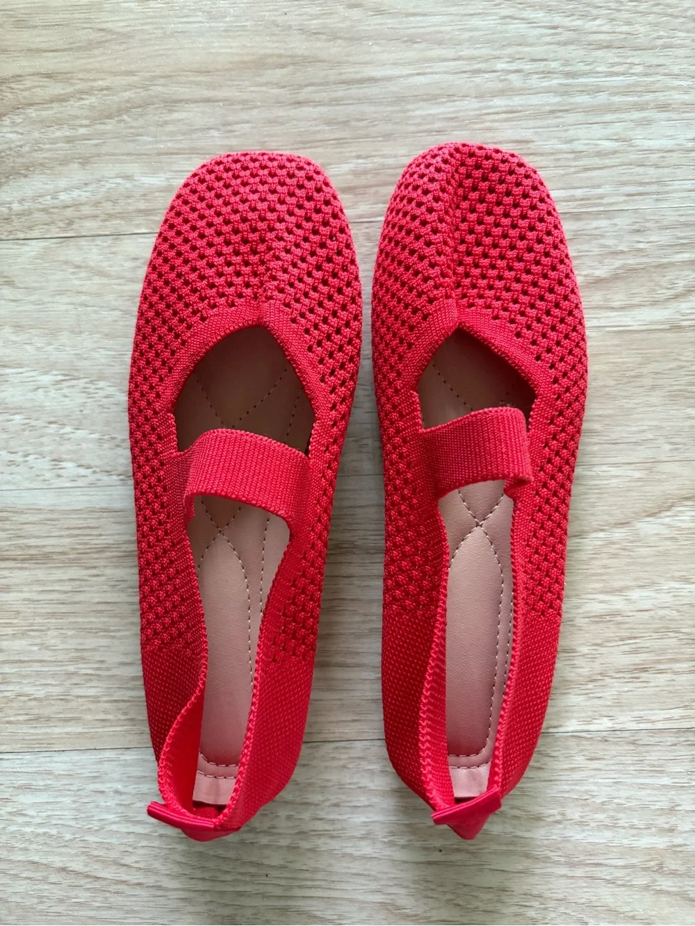 SHEIN Red Knit Mary Jane Flats with Elastic Strap